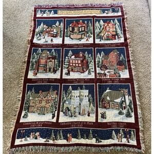 Vintage Heritage Village Collection Christmas Holiday Village Woven Throw Afghan